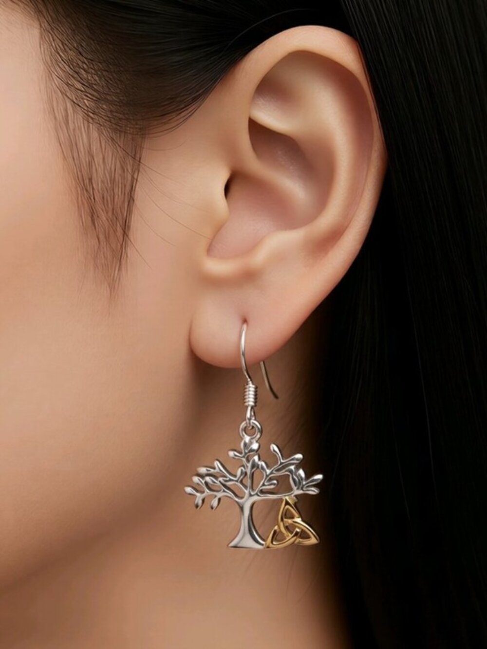 Artisan Tree of Life Celtic Knot Drop Earrings Silver Gold Alt Gothic Sz OS NWT